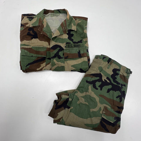 Vintage US Army Military BDU Woodland Camo Uniform Ripstop Set Shirt Pants M