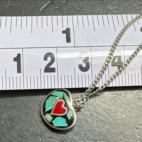 Sterling Silver Heart Turquoise Pendant Necklace 2.62g