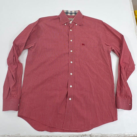 Burberry Men's Red White Plaid Button Up Shirt Nova Check Trim Classic Fit M
