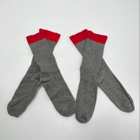 Vintage Unbranded Men's Wool Boot Socks Lot of 2 Pairs Gray Red One Size