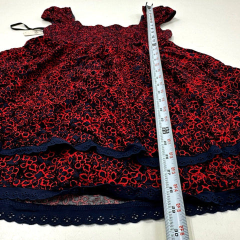 Free People Women's Red Black Combo Smocked Tiered Eyelet Mini Dress NWT Sz S