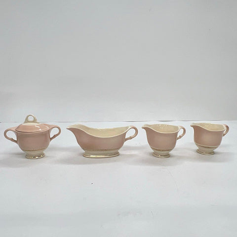 American Limoges Federal Coral Pink 22K Gold Serving Set Gravy Sugar Creamer 4pc
