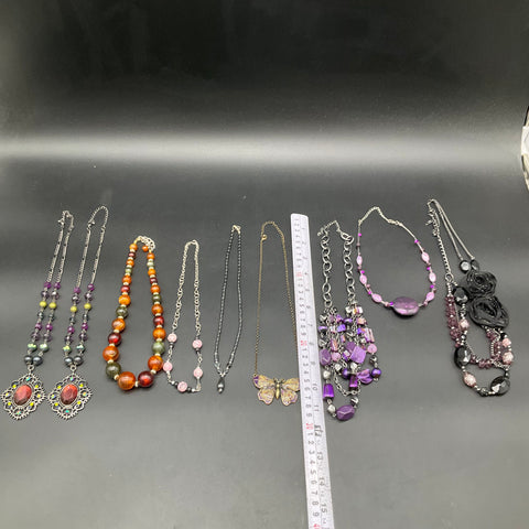 Mixed Costume Jewelry Necklace Lot of 8 Butterfly Statement Beaded Bohemian