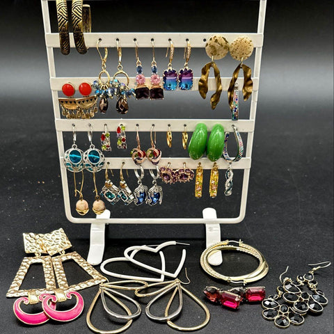 Fashion Costume Jewelry Earring Lot of 24 Pairs Statement Hoops Dangles Crystal