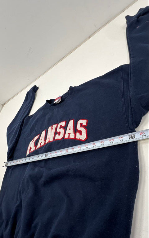 Vintage 90s Champion Kansas Crewneck Sweatshirt Navy Blue Made in Mexico Sz L
