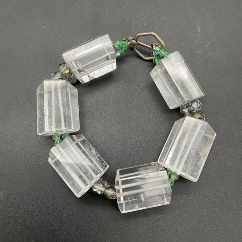 Yellow Stone Necklace & Clear Block Bead Bracelet Costume Jewelry Lot 2pc