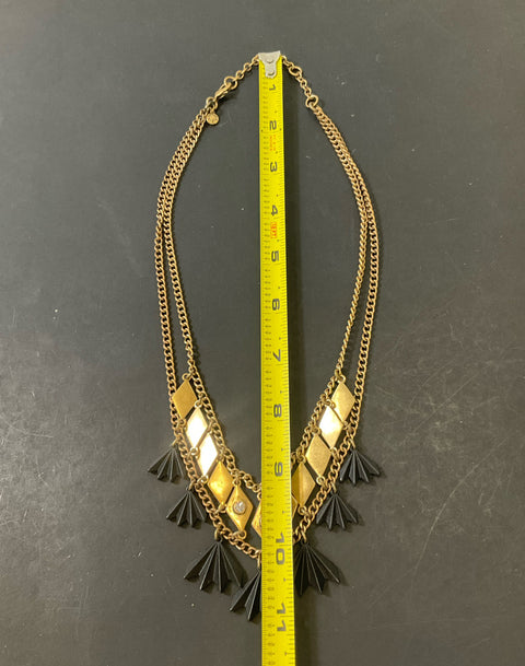 J. Crew Gold Tone Statement Chain Dangle Frond Necklace Rhinestones 2000s Y2K