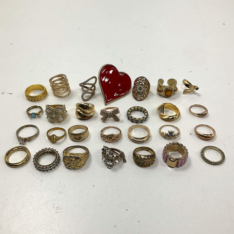 Gold Tone & Silver Tone Fashion Costume Jewelry Ring Lot of 28 Mixed Styles