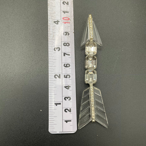 Antique Art Deco Arrow Brooch Rhinestone Glass Silver Tone 5 Inch 18.1g