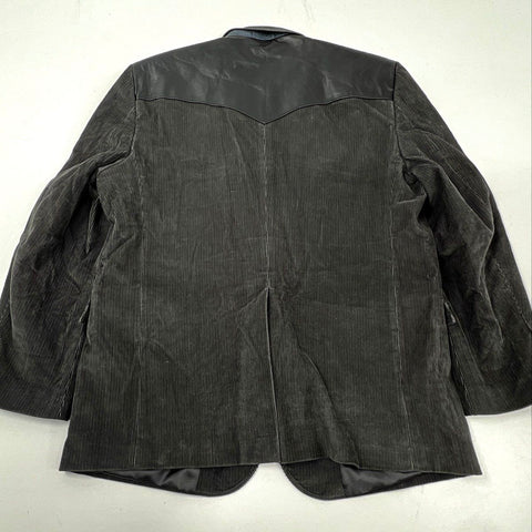 Circle S Men's Western Corduroy Blazer Gray Leather Yoke Sport Coat Sz 48R