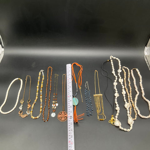 Mixed Costume Fashion Jewelry Necklace Lot 13pc Shell Beaded Tassel 0.75lb