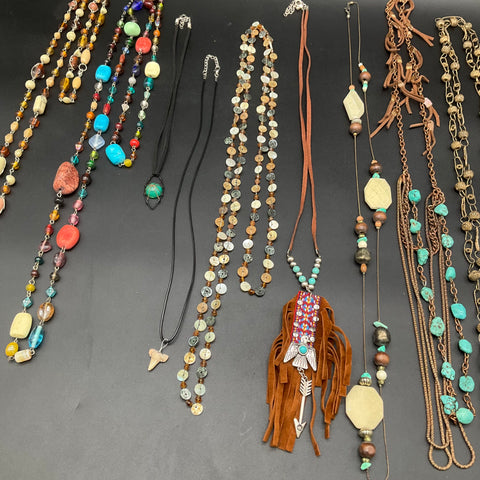 Boho Mixed Jewelry Lot 10 Necklaces Southwestern Tribal Faux Turquoise Fringe