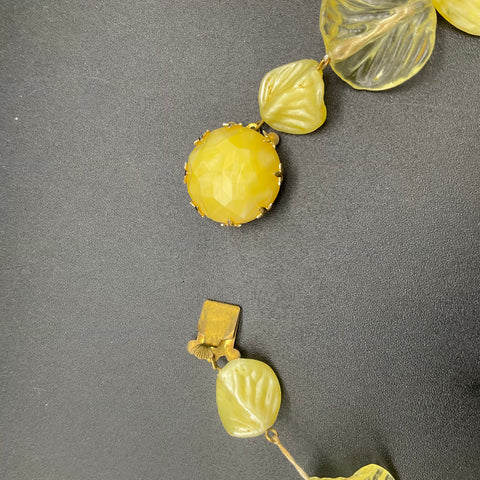 Vintage West Germany Yellow Molded Plastic Leaf Bead Necklace 16"