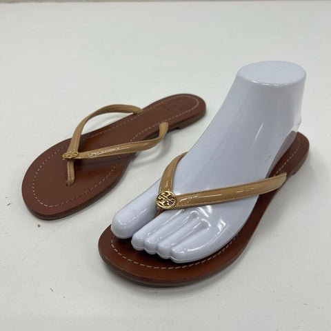 Tory Burch Miller Makeup Tan Patent Leather Thong Sandals Size 7M