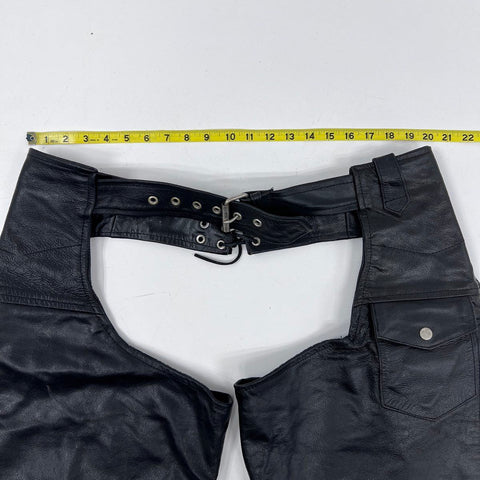 R Leather Genuine Black Leather Biker Motorcycle Riding Chaps Side Zip Sz 2XL