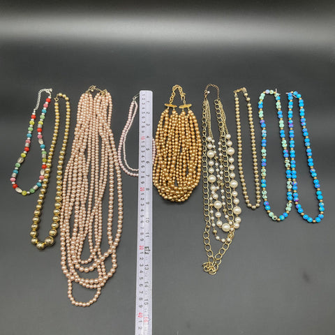 Vintage Faux Pearl Beaded Necklace Lot 10 Pieces Multi-Strand Statement Mix