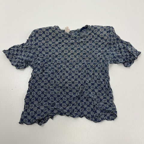 Vintage 90s Nordstrom Blue Geometric Print Silk Crinkle Blouse Women's 16