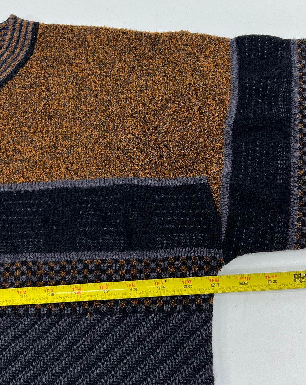 Ventillo Black Brown Vintage 80s Geometric Textured Knit Pullover Sweater Men's