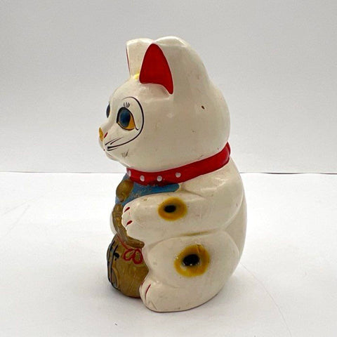 Ceramic Lucky Cat Bank Vintage Canon Cat Maneki-neko 8 Inch Missing Stopper