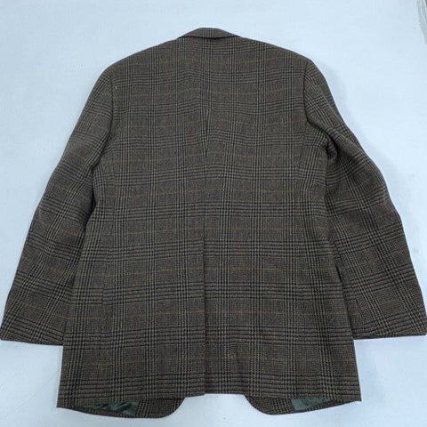 Vintage 80s Jos. A. Bank Mens Brown Glen Plaid Wool Blazer 42L ACTWU Union