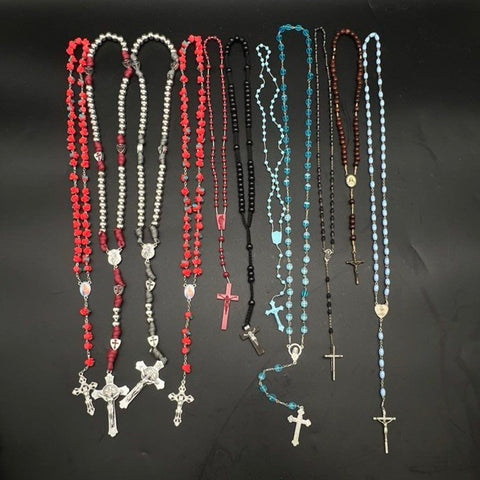 Catholic Religious Rosary Necklace Jewelry Lot Beaded Crucifix Pendants 9 Piece
