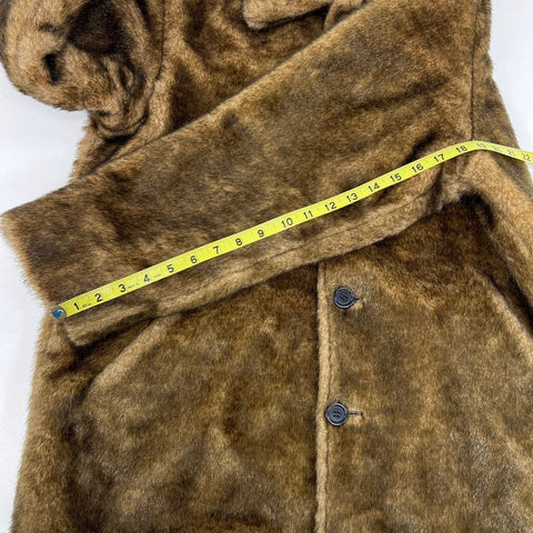 Vintage 90s Charles Klein Brown Faux Fur Collared Button Front Coat Sz L