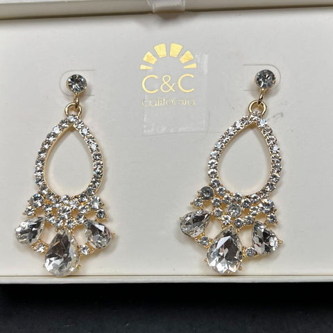 C&C California Rhinestone Gold tone Dangle Earrings NIB