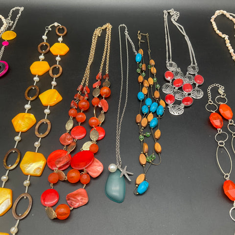 Vintage Boho Beaded and Shell Fashion Costume Necklace Jewelry Lot of 8
