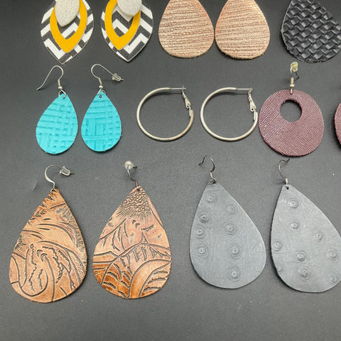 Fashion Earrings Jewelry Lot 18 Pairs Boho Tassel Faux Leather Teardrop Hoops