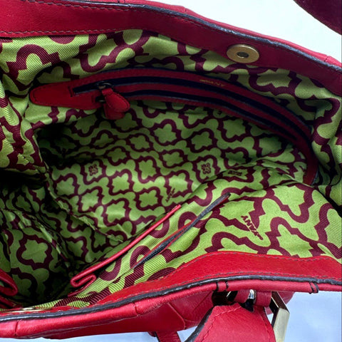 ARYANY Red Pebbled Leather Paneled Shoulder Bag Brass Hardware NWT