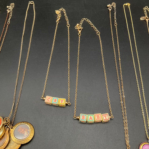 Fashion Jewelry Lot of 13 Gold Tone Necklaces Locket Heart Block Letters Rose