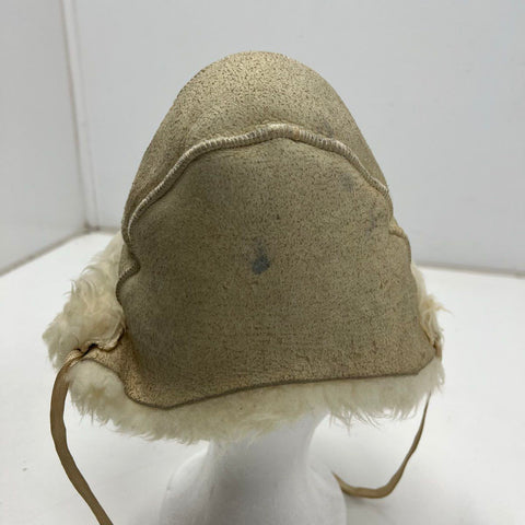 Vintage Tan Suede Sheepskin Shearling Lined Trapper Bonnet Hat