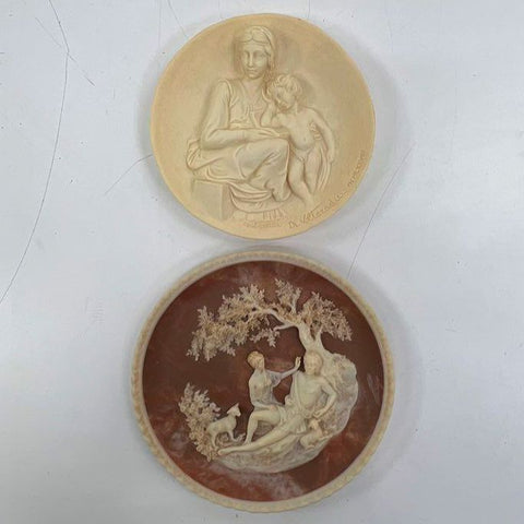 Lot of 2 Vintage Relief Wall Plates A. Santini Madonna & Gayle Bright Appleby