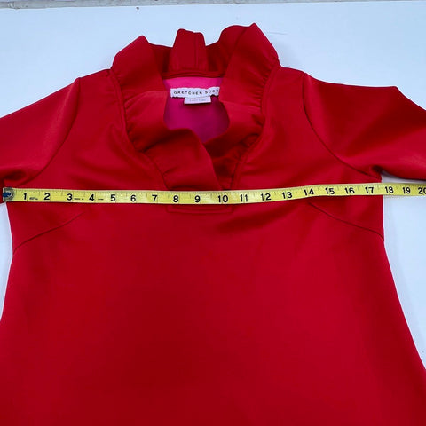 Gretchen Scott Women's Red Ruffle Neck 3/4 Sleeve Tunic Dress Sz XS
