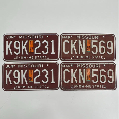 1997 Missouri License Plate Lot of 4 Two Matched Pairs Vintage Show-Me State