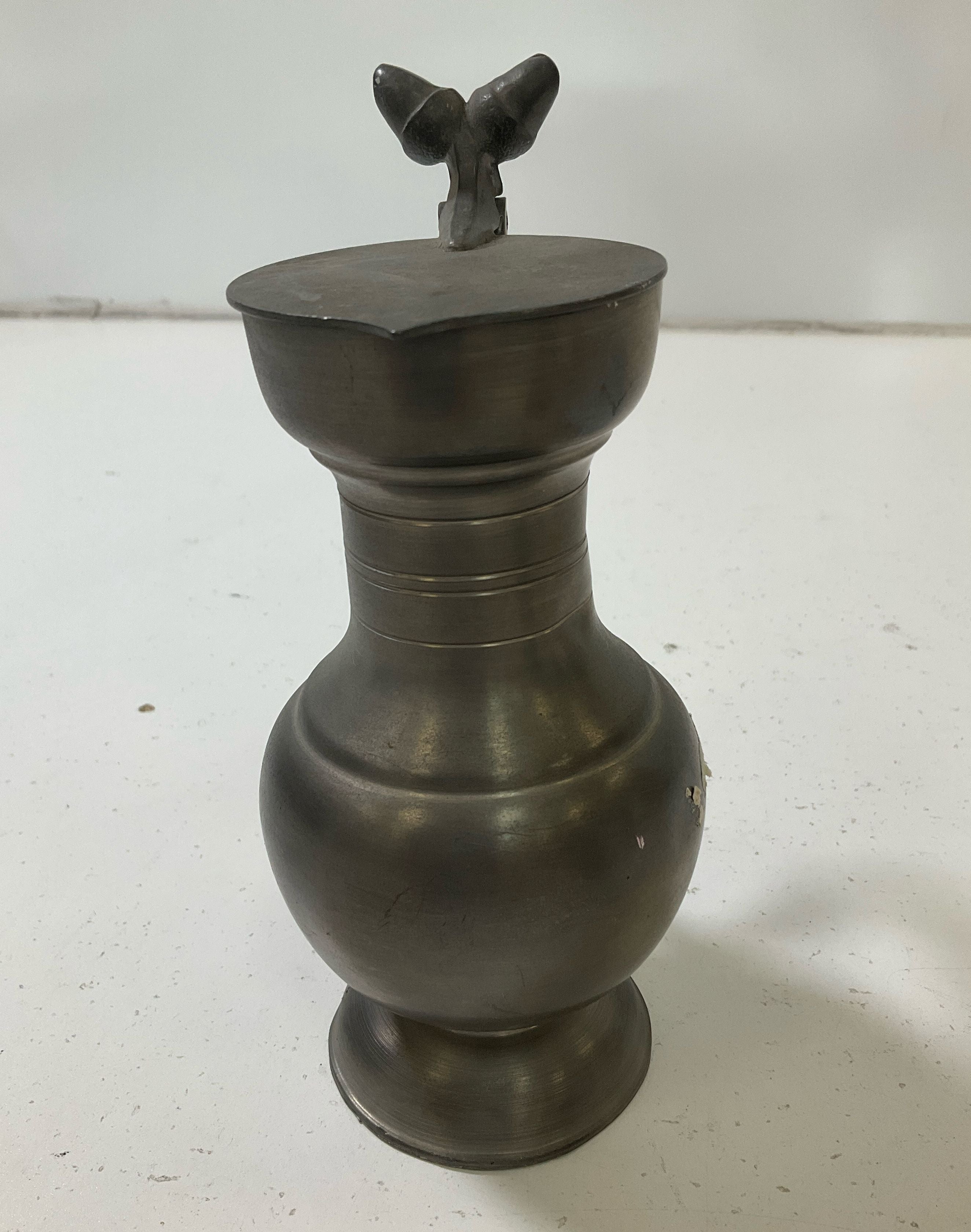 Vintage German Pewter Lidded Syrup Pitcher Creamer Acorn Finial Hallmarked
