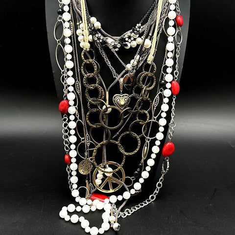 Vintage Modern Bohemian Statement Necklace Jewelry Lot Peace Heart Tribal 15+ Pc