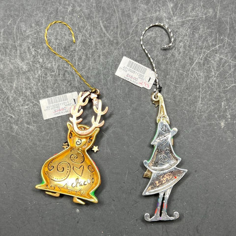 2 Chico's Christmas Reindeer & Tree Ornaments NWT