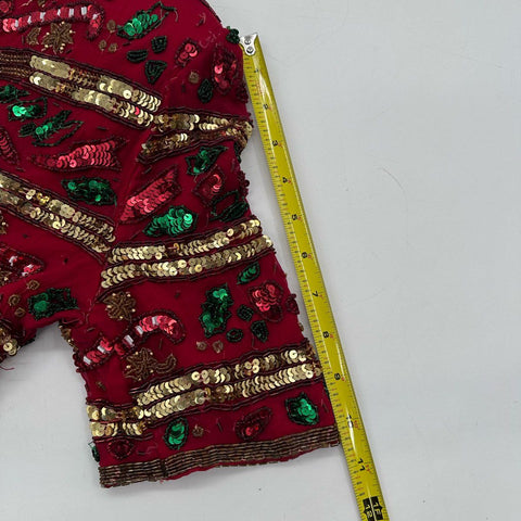 Vintage 90s Lawrence Kazar Beaded Silk Christmas Candy Cane Top Blouse Sz PS