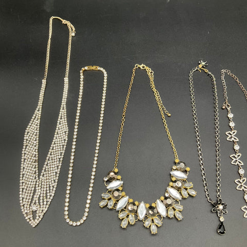 Vintage to Modern Costume Jewelry Necklace Lot of 7 Rhinestone Statement Bib
