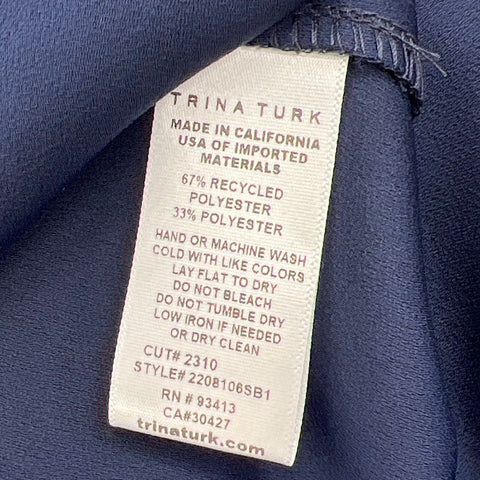 Trina Turk NWT Women's Veda Boat Neck Top Navy Blue Ruched Sleeve Sz M