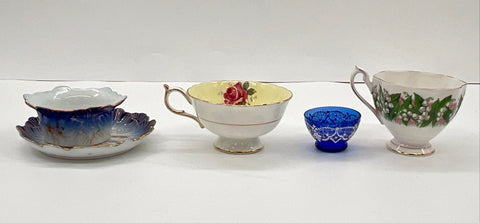 Paragon Teacup Lily of the Valley Rose Austria Porcelain Cobalt Glass 5pc Lot