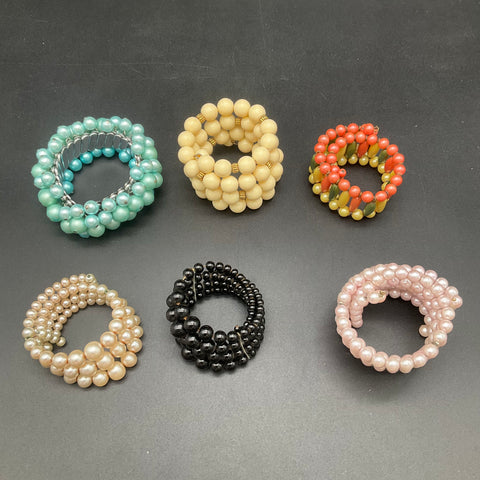 Vintage Costume Jewelry Lot 6 Mid-Century Retro Wrap Expansion Bead Bracelets
