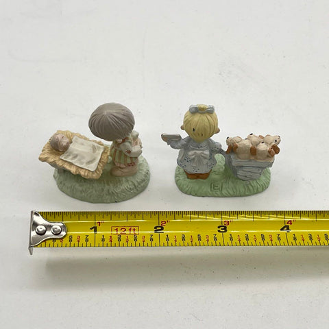Precious Moments Enesco Figurine Lot 2 Pieces Boy Manger Girl Puppies Vintage