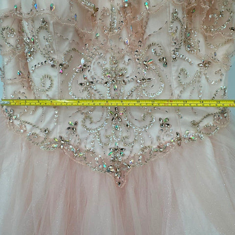 Layla K Women's Pink Beaded Sequin Tulle Formal Ball Gown Corset Back Sz 18