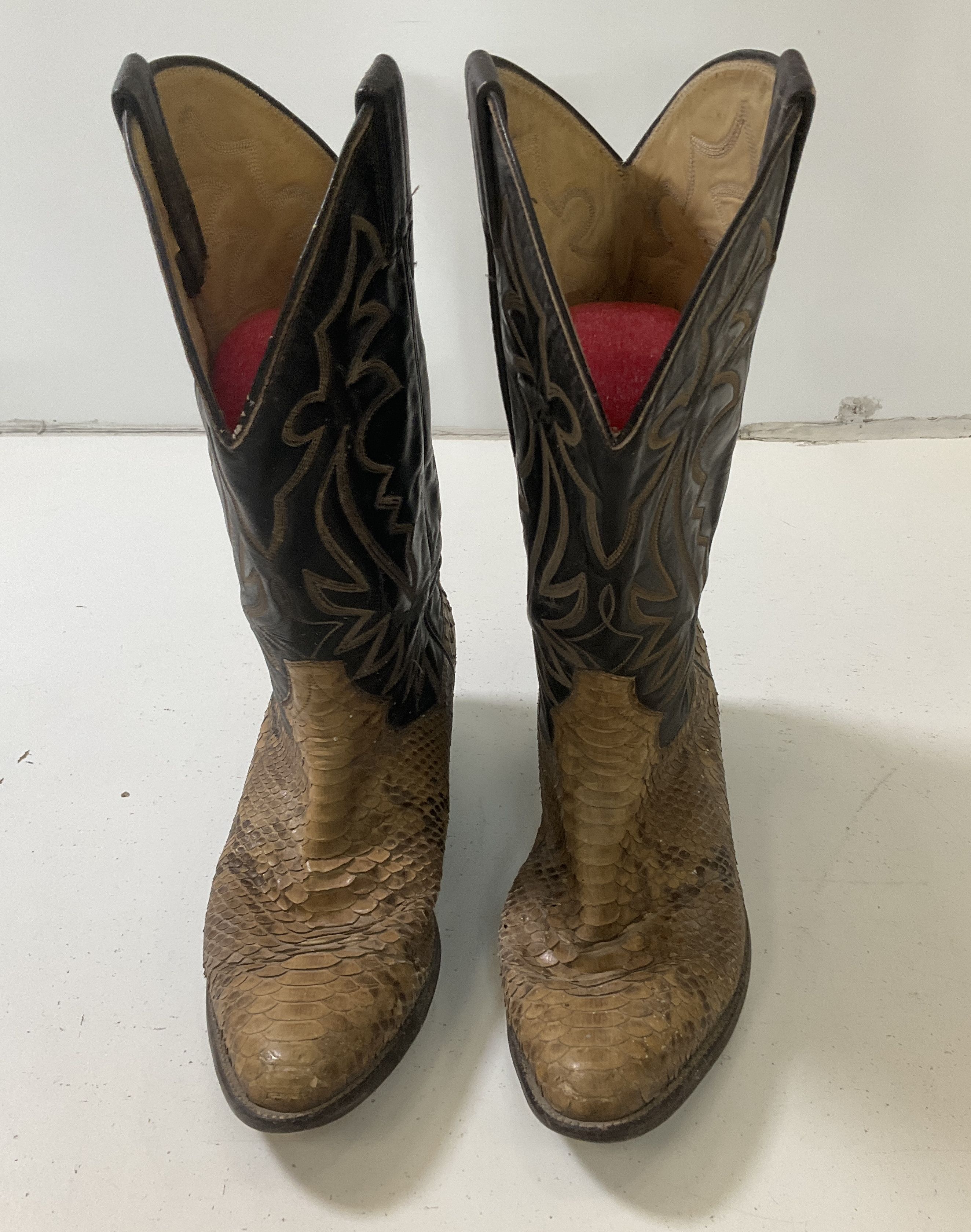 Vintage Panhandle Slim Sanders Black Leather & Snakeskin Cowboy Boots Men's 9.5D