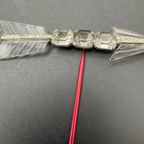 Antique Art Deco Arrow Brooch Rhinestone Glass Silver Tone 5 Inch 18.1g