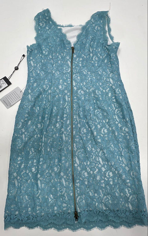 Adrianna Papell Women's Turquoise Sleeveless Lace Dress Eyelash Hem NWT Sz 8P