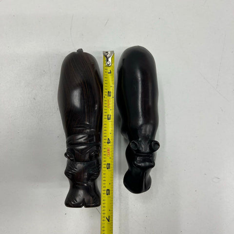 Vintage Hand Carved Hardwood Hippo Figurines Set of 2 African Art Open Mouth