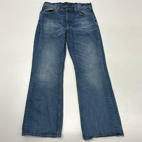 Nudie Jeans Men's Flare Glenn Streaky Worn Blue Flare Leg Jeans Sz 31x30